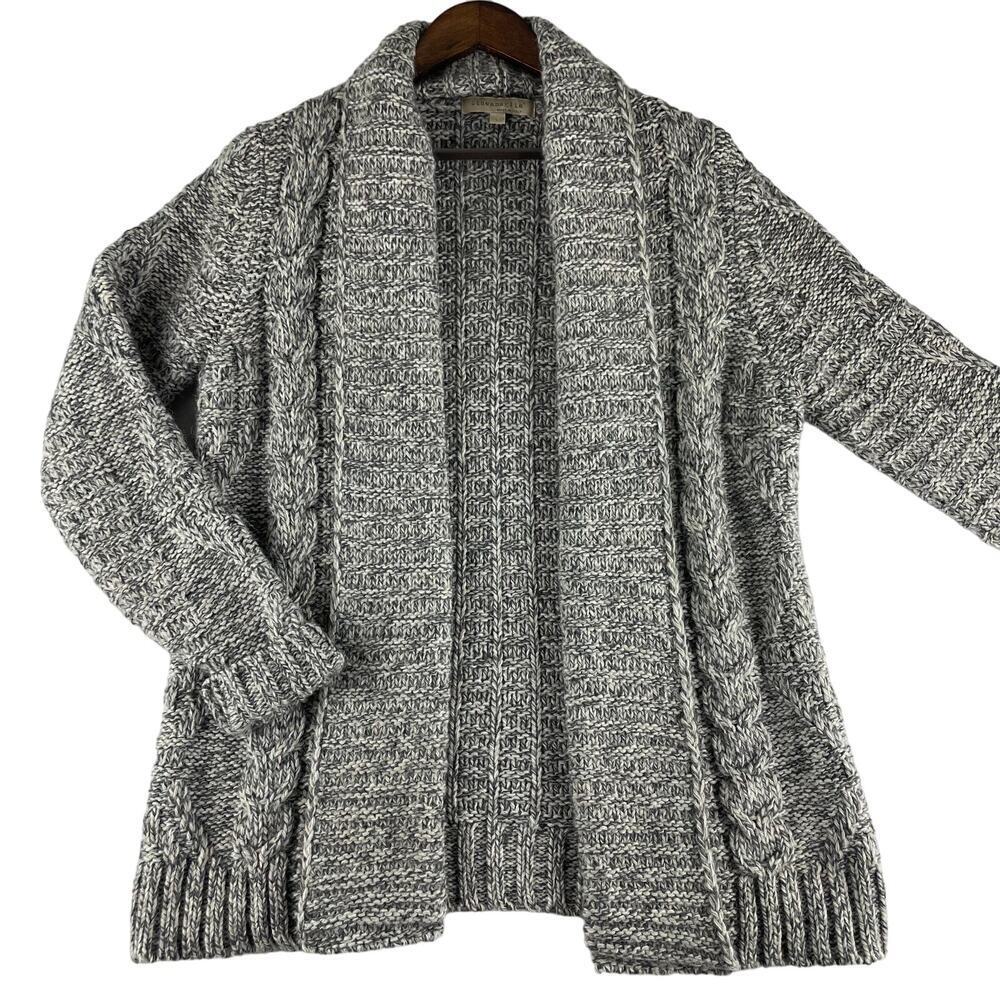 Lineamaglia Women's Wool-Blend Gray Sweater Large Open Cardigan Made in Italy